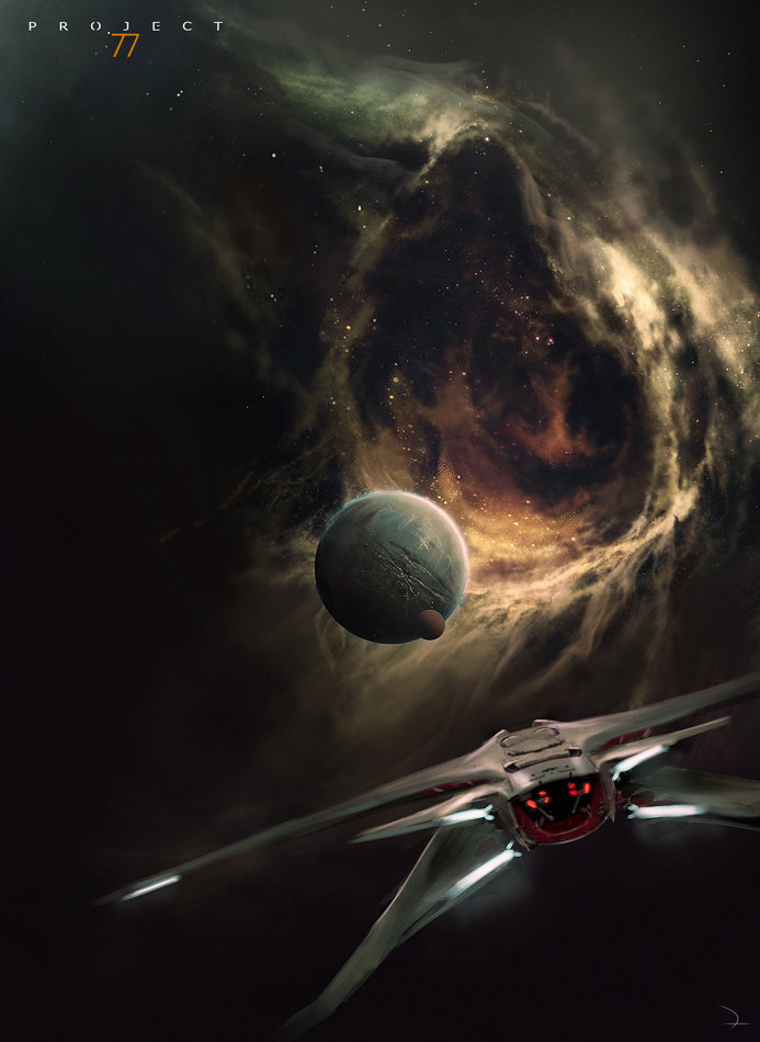 We see the thrusters of a sleek spaceship as it approached a planet - one that hovers just outside a whirling vortex of gas and stars. This is pure space opera goodness, folks, right there.